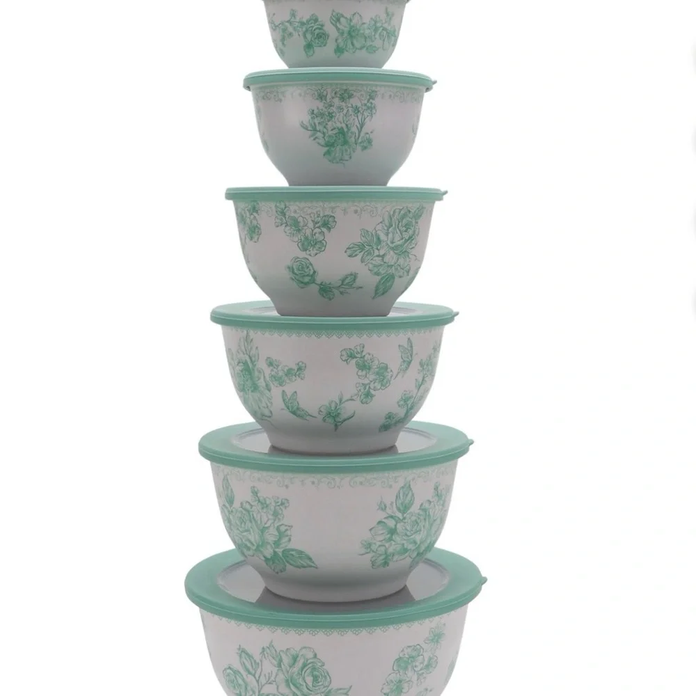 Pioneer Woman Agatha 12-Piece Bamboo Melamine Nesting Mixing Bowl Set, Green